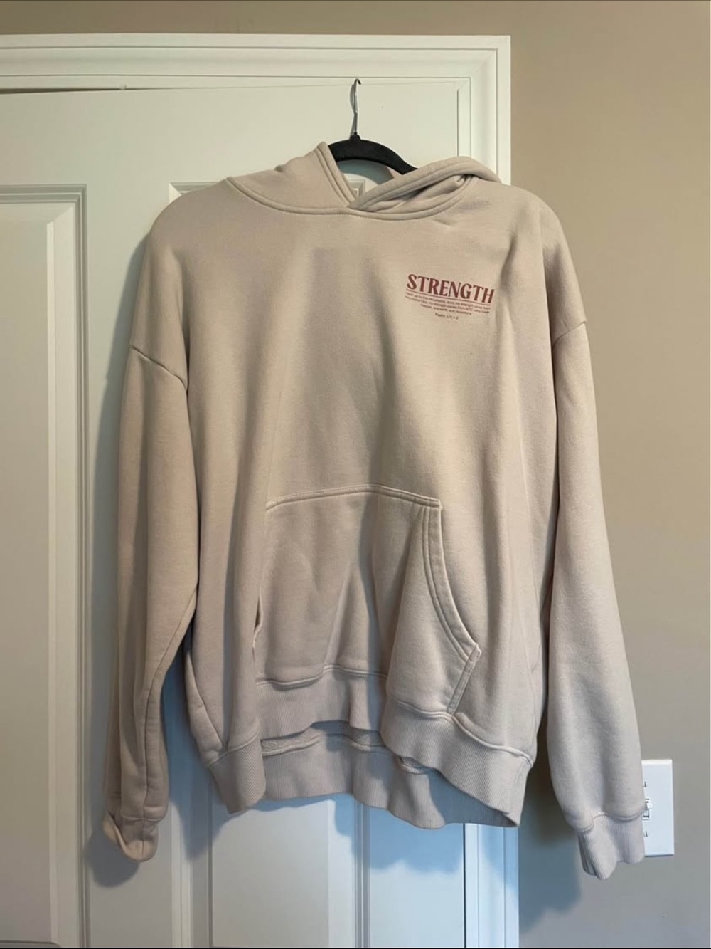 Strength Graphic Beige Hoodie - Men’s Casual Pullover